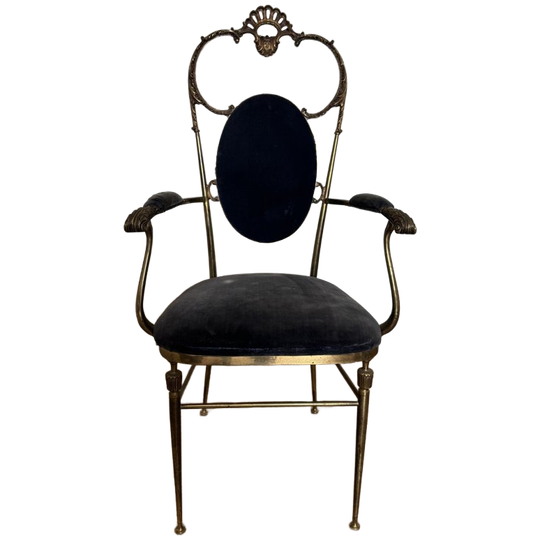 Italian Brass-finished Armchair In Royal Blue Velvet, 1950s 1