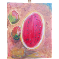 Origineel Schilderij Impressionistisch Met Watermeloen Met Ophangsysteem..