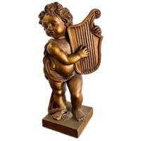 Vintage Gipsen Verguld Engel / Cherubijn (65 Cm Hoog!)