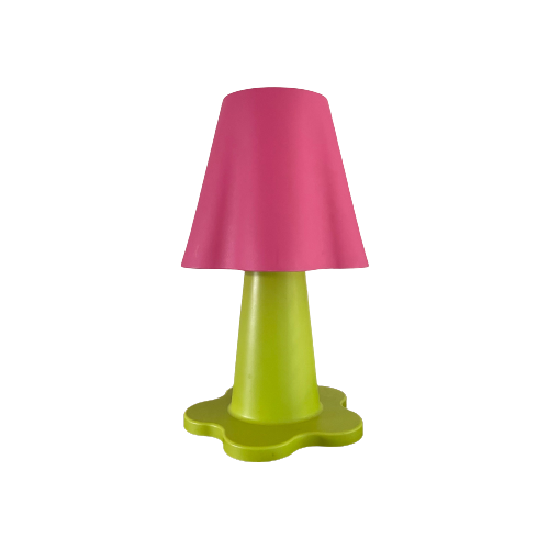 Vintage Ikea Mammut Lampje, Kunststof Bloemenlamp Roze Met Groen. Door Morten Kjetstrup En Allan