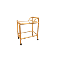 Vintage Boho Bamboe En Glas Trolley Barcart Serveerwagen
