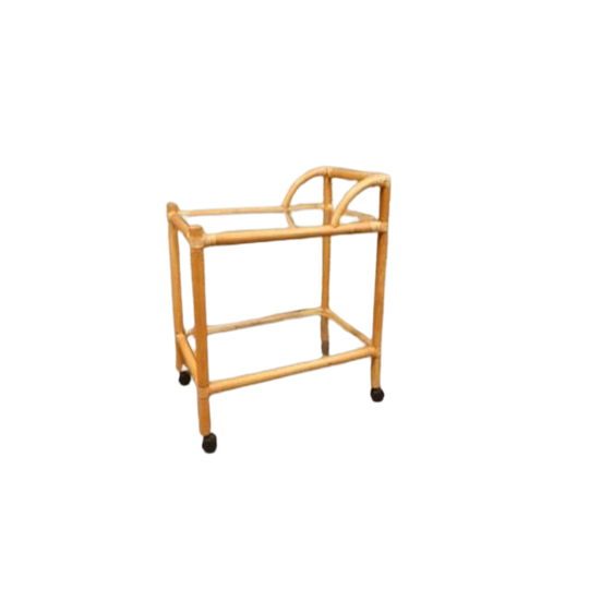 Vintage Boho Bamboe En Glas Trolley Barcart Serveerwagen 1