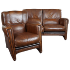 Set Van Een Schapenleren Design Bank En Fauteuil In Correcte Staat thumbnail 1