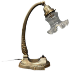 Franse Art Nouveau Tafellamp Met Transparante Glazen Kap thumbnail 1