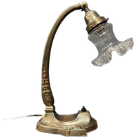 Franse Art Nouveau Tafellamp Met Transparante Glazen Kap