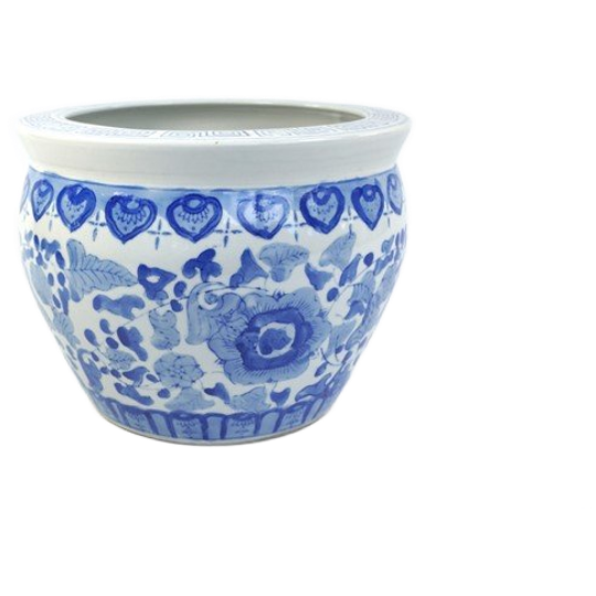 Vintage Chinese Bloempot Blauw-wit 1