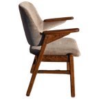Retro Eiken Pynock Armstoel Beige Bruine Velours Bekleding thumbnail 1