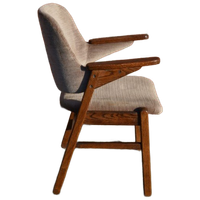 Retro Eiken Pynock Armstoel Beige Bruine Velours Bekleding