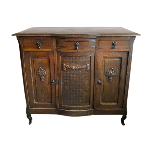 Vintage Bohemian Houten Dressoir Met Houtsnijwerk