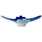 Vintage Xl Murano Glas Schaal Blauw Wit Helder Glas Mid-century 1970’s thumbnail 1