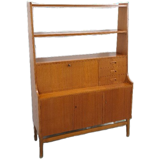 Teak Fineer Kast Uit Zweden Met Klep En Lades 1