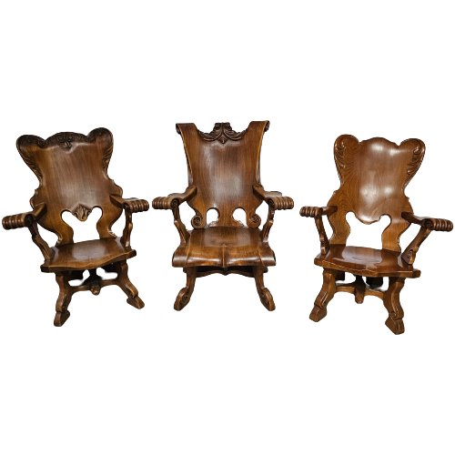 3 X Large Oak Claw Armchairs 1960S 70 X 70 X 90 Cm