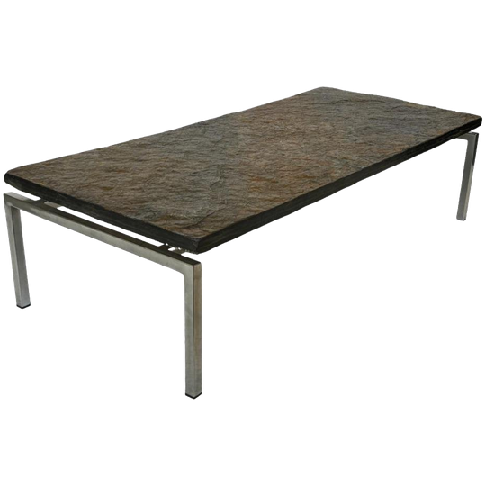 Vintage Brutalist Coffee Table With Chrome Frame, 1970 1