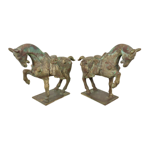 Koppel Bronzen Paarden In Tang Stijl