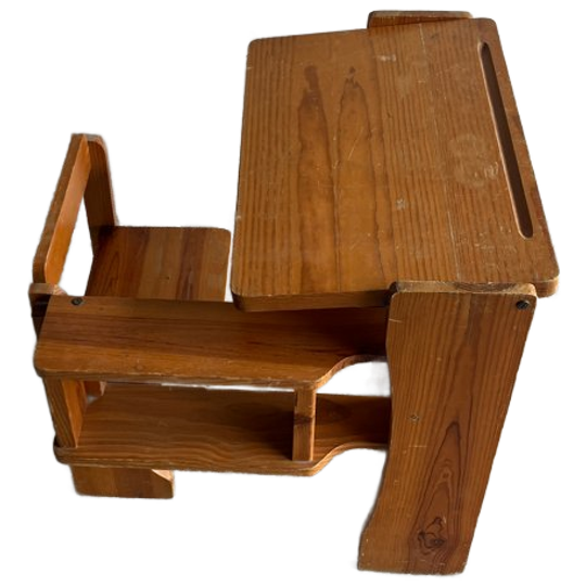 Vintage Folding Wooden School Desk With Bench – 1960s 1