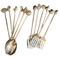 Set Van 6 Verzilverde Lepeltjes En 6 Vorkjes Met Schelpdecoraties Prijs/set