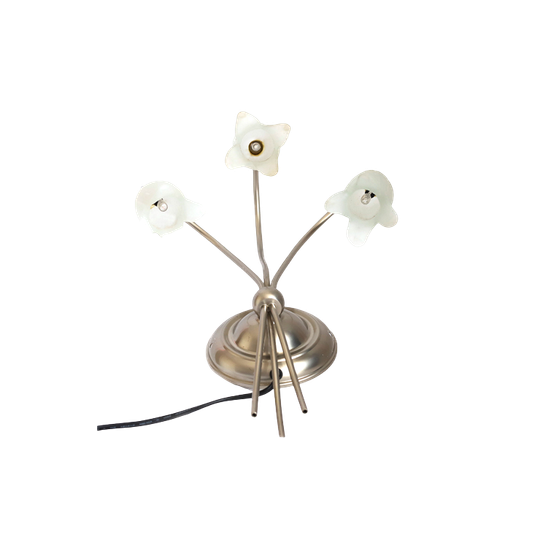 Vintage Wandlamp Massive Platinum Kleur Met Frosted Glazen Tulpen. 1