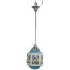 Vintage Voornamelijk Blauwe Art Deco Design Hanglamp Met Mooi Geschilderd Glas thumbnail 1