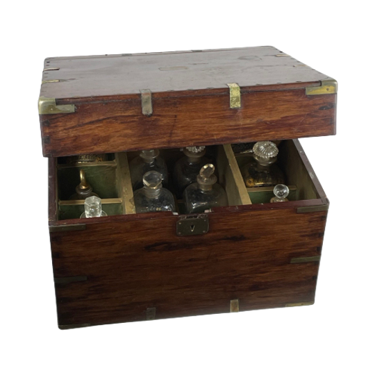Military Campaign - 19th C Fine English Liquor Cabinet - With Original Bottles - Very Rare! 1