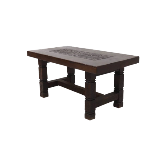 Artisan Handcarved Solid Tropical Wooden Dining Table 1920s 1
