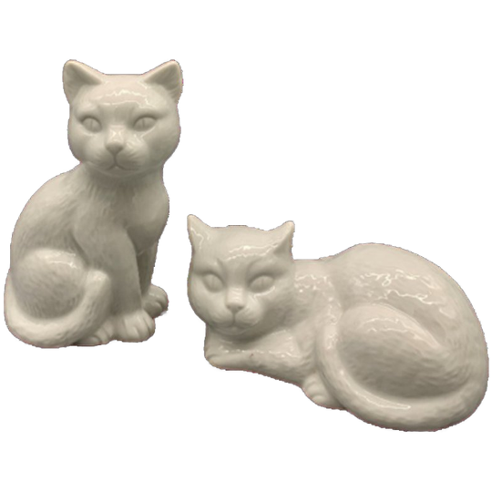 Decoratie Katten Wit Porselein Set 1