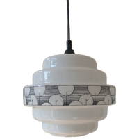 Vintage Art Deco Pendant Lamp – Opal Glass, Geometric Pattern
