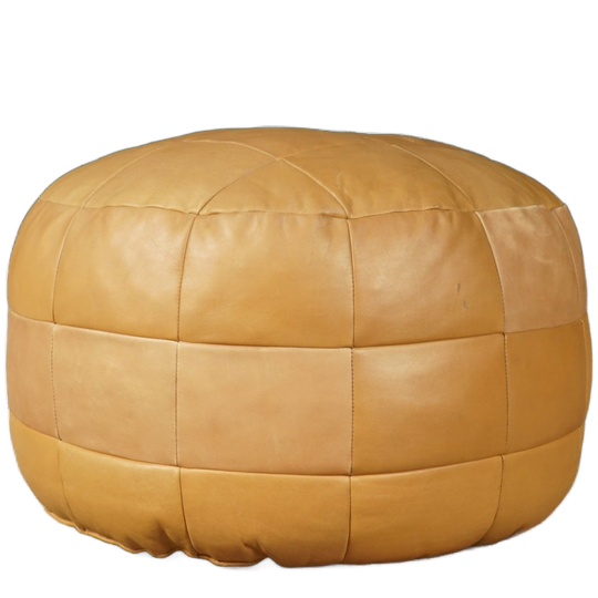 Vintage Lederen Patchwork Poef – Jaren 70 1