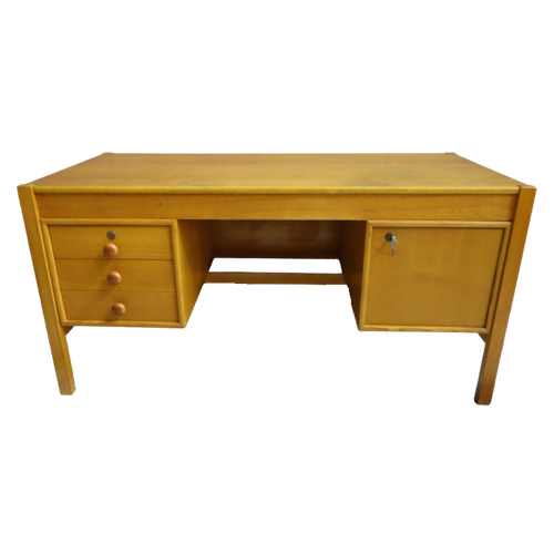 Large Blonde Wood Desk 1960S