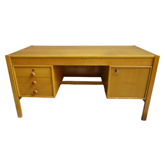 Large Blonde Wood Desk 1960s 1