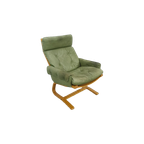 Groen Leren Fauteuil Met Houten Frame thumbnail 1