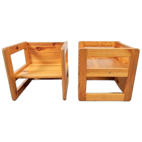 2 Vintage Pine Marcel Gascoin Kinderstoel Kindertafel ´70 1