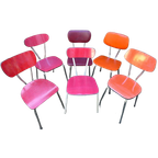 Prachtige Rode Bruine Witte Vintage Retro Formica Stoelen thumbnail 1