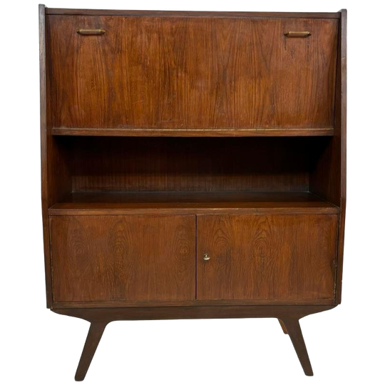 Vintage Secretaire Wandkast Werkplek Jaren 60 Teak Fineer 1