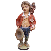 Vintage Gispen Beeld Zigeuner-, Kermis-, Draaiorgel Jongen.