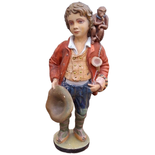 Vintage Gispen Beeld Zigeuner-, Kermis-, Draaiorgel Jongen. 1