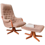 Deens Design Relax Fauteuil Met Voetenbank En Teak Hout thumbnail 1