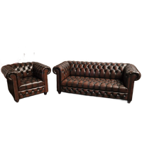 Chesterfield 3-zits + Fauteuil – Knopenzit – Antiek Bruin