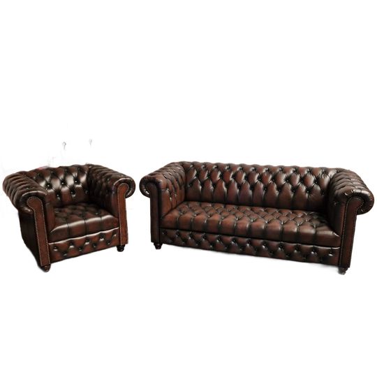 Chesterfield 3-zits + Fauteuil – Knopenzit – Antiek Bruin 1
