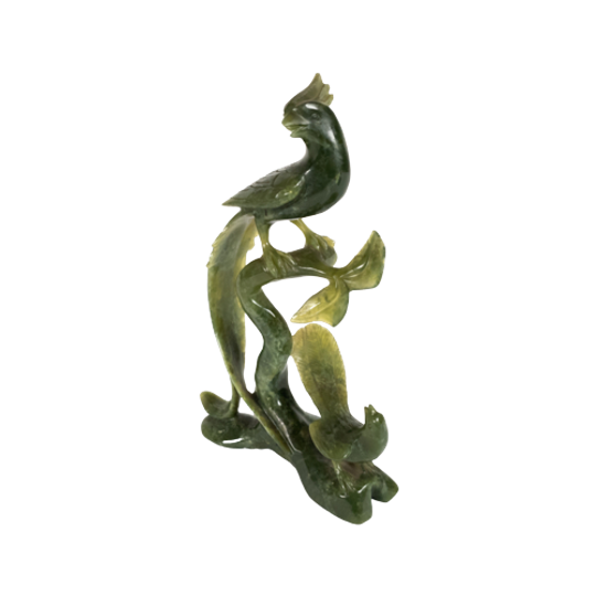 Vintage Chinese Export Bowenite "jade" Snijwerk Van 2 Paradijsvogels - 2e Helft 20e Eeuw 1