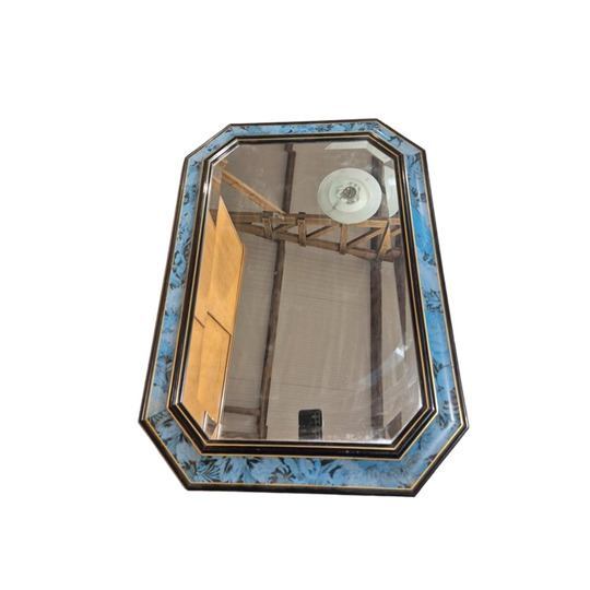 Jaren 80 Regency Houten Spiegel Met Bloem Motief 1