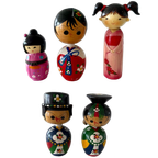 5 X Leuke Houten Japanse Stijl Beeldjes Met Bewegende Hoofd thumbnail 1