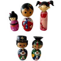 5 X Leuke Houten Japanse Stijl Beeldjes Met Bewegende Hoofd