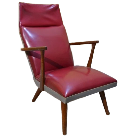 Vintage Jaren 50 Fauteuil Bordeaux Skai 1