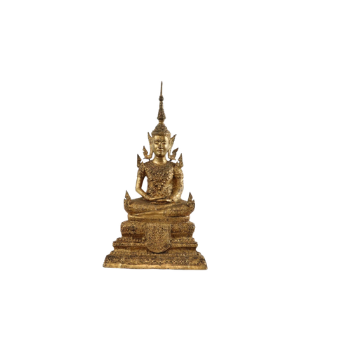 Grote Antieke Bronzen Boeddha 24 Karaat Goud 19De Eeuw Thailand
