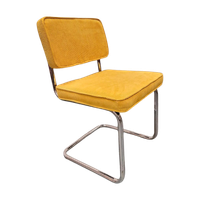 Gele Ribstof Chroom Slede Stoel Bureaustoel Deskchair