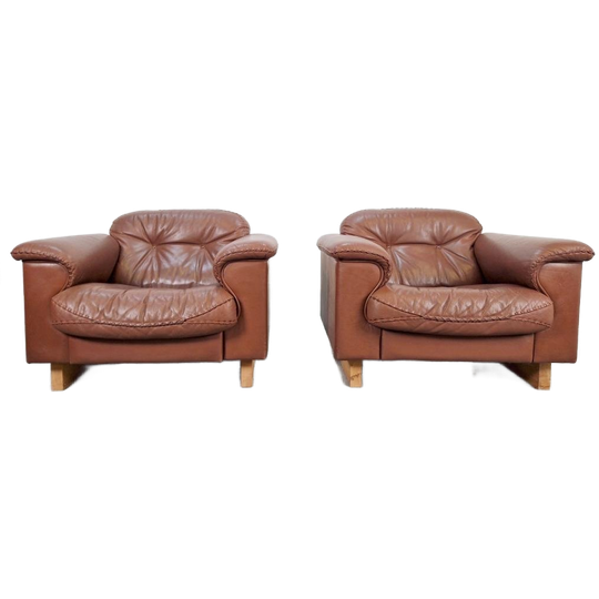 Vintage Set Of 2 De Sede Ds 101 Fauteuil Dik Bruin Leer ’70 1