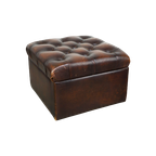 Geweldige Donkerbruine Rundleren Chesterfield Ottoman/ Hocker Met Opbergvak thumbnail 1