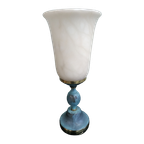 Tafellamp Bureaulamp Albast Gemarmerde Kap En Brass Voet Pegama thumbnail 1