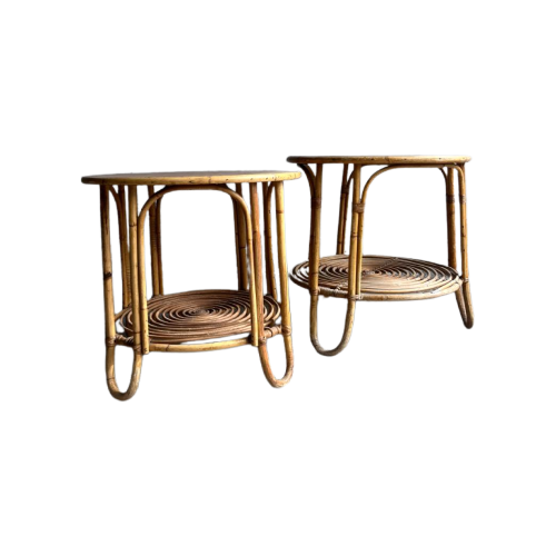 Vintage Rotan Side Tables In The Style Of Rohé Noordwolde