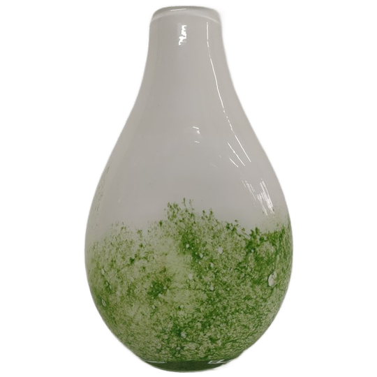 Mondgeblazen Wit Vaasje Met Groene "mos"bewerking 1